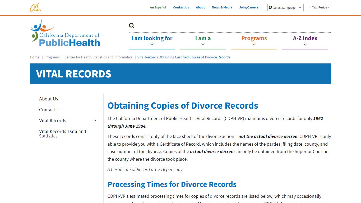 Vital Records Obtaining Certified Copies of Divorce Records - California